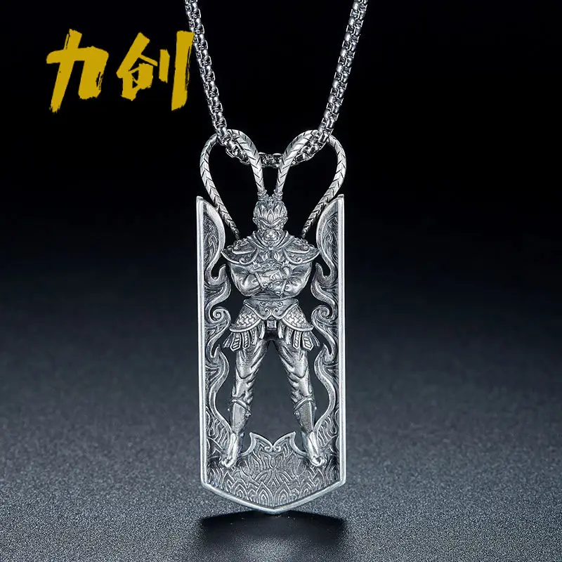 Trendy Brand Silver Jewelry 925 Silver Monkey King Necklace National Style Pendant Trendy Men Wear Original All-match Girlfriend