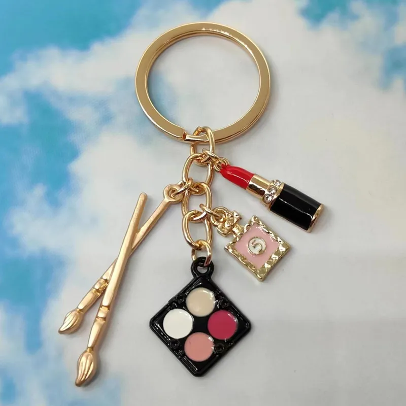 Fashion Beauty Cosmetics Key Chain Lipstick Makeup Pen perfume Bottle Enamel Mixed Powder Makeup Key Chain Beauty Jewelry