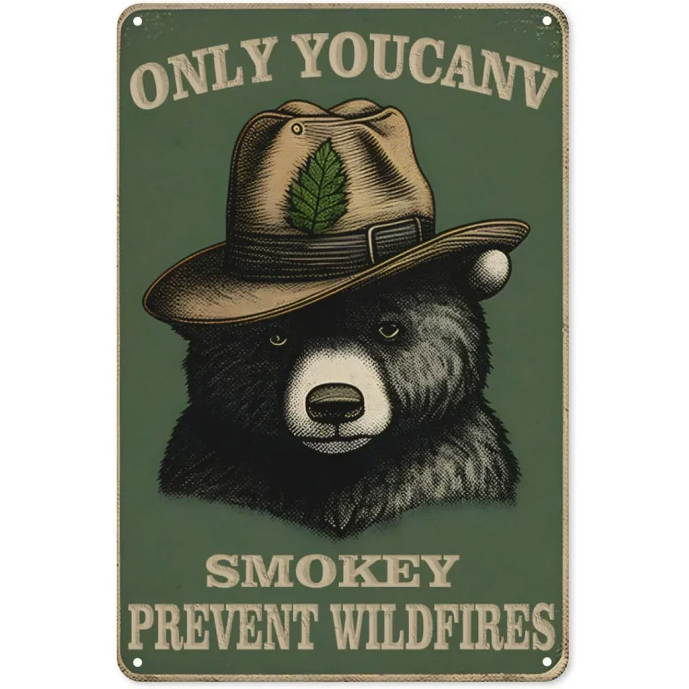 CIFBUY Smokey Bear Vintage Aluminum Tin Sign, Retro Forest Fire Prevention Bear Metal Wall Art for Garage Cabin Home Decor