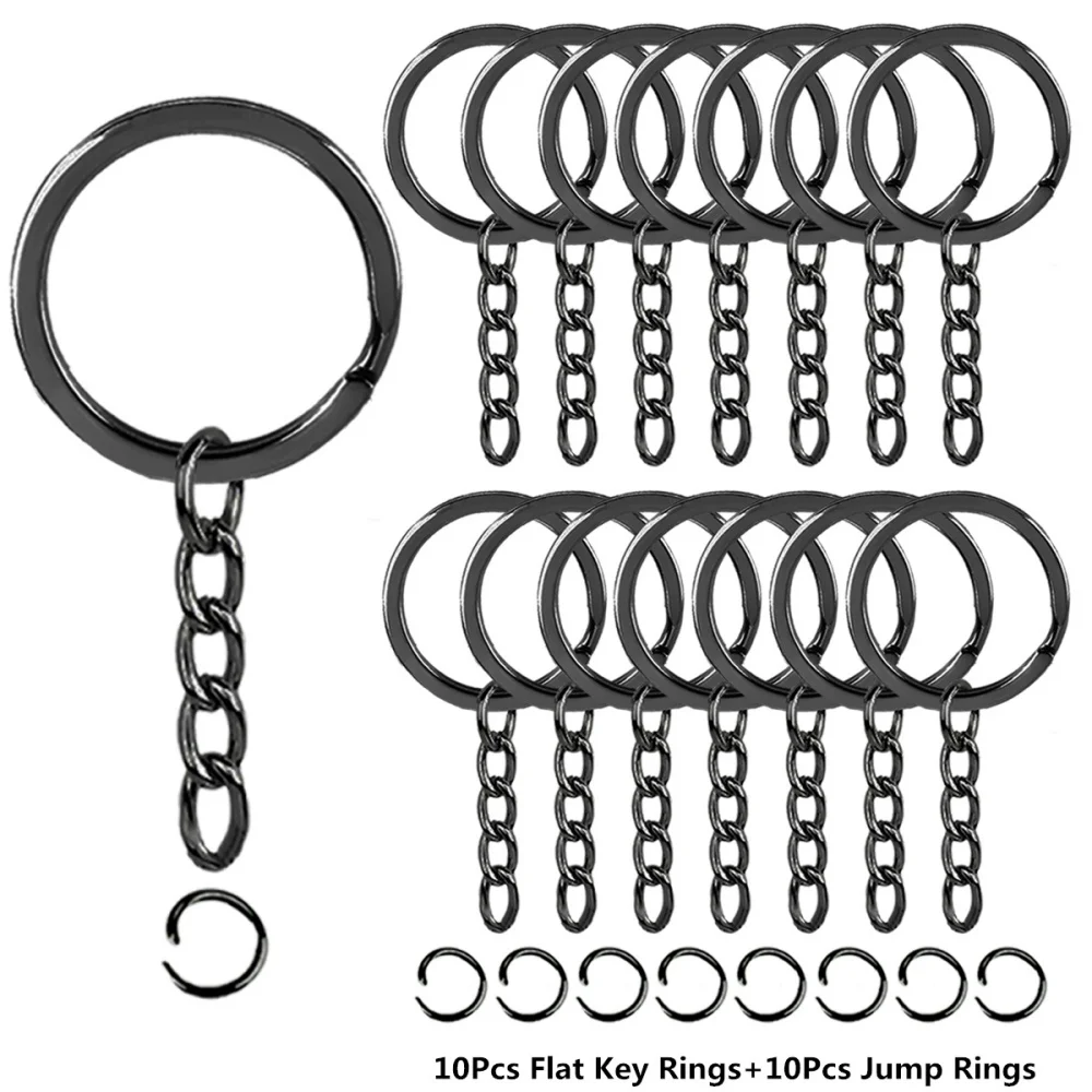 10 Sets Flat Key Chain Rings Bulk Metal Key Ring with Chain Jump Rings for Keychain Holder Resin DIY Crafts Jewelry Making