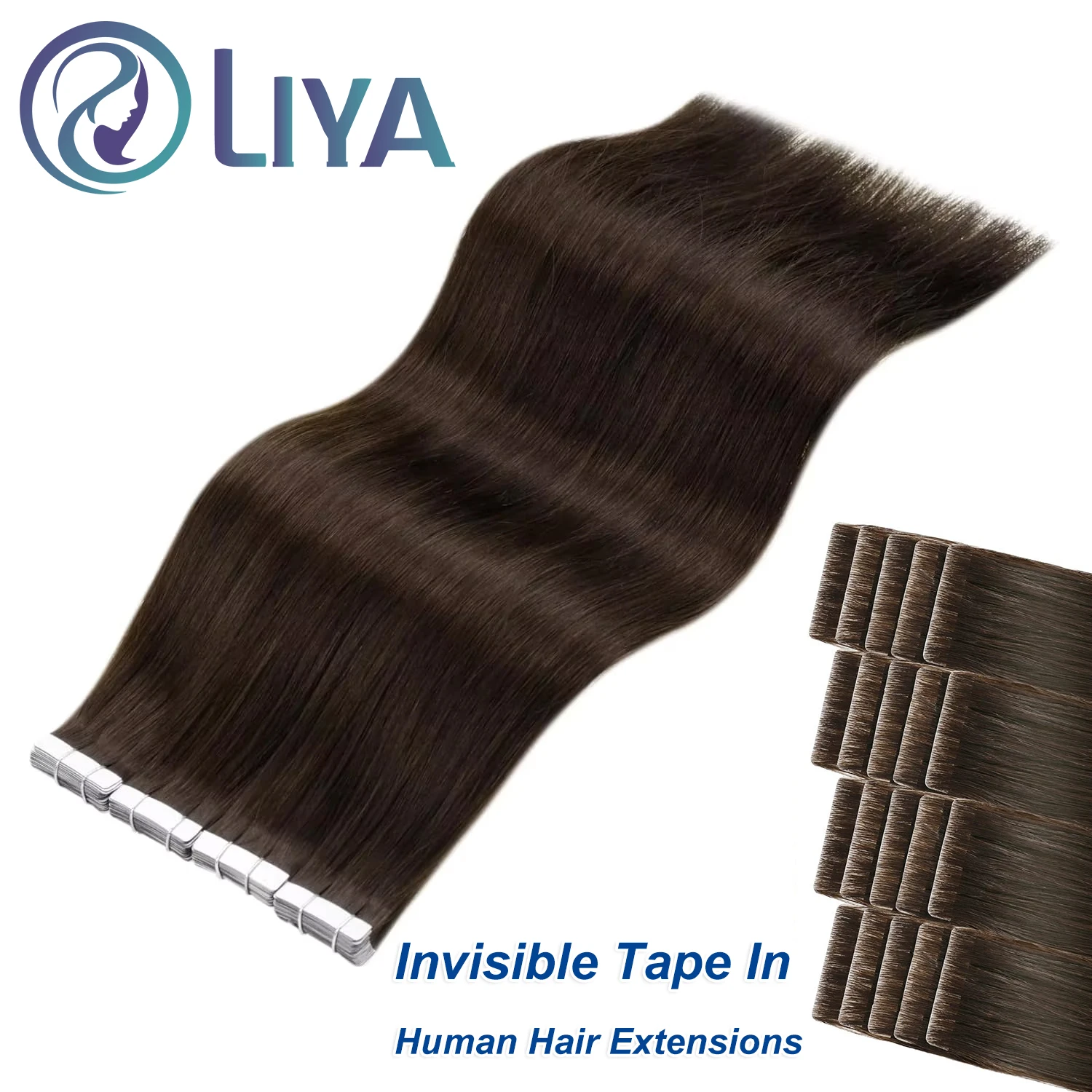 #2 Bone Straight Tape In Hair Extensions Skin Weft Adhesive Glue On Salon Dark Brown Tape In Human Hair Extensions For Women