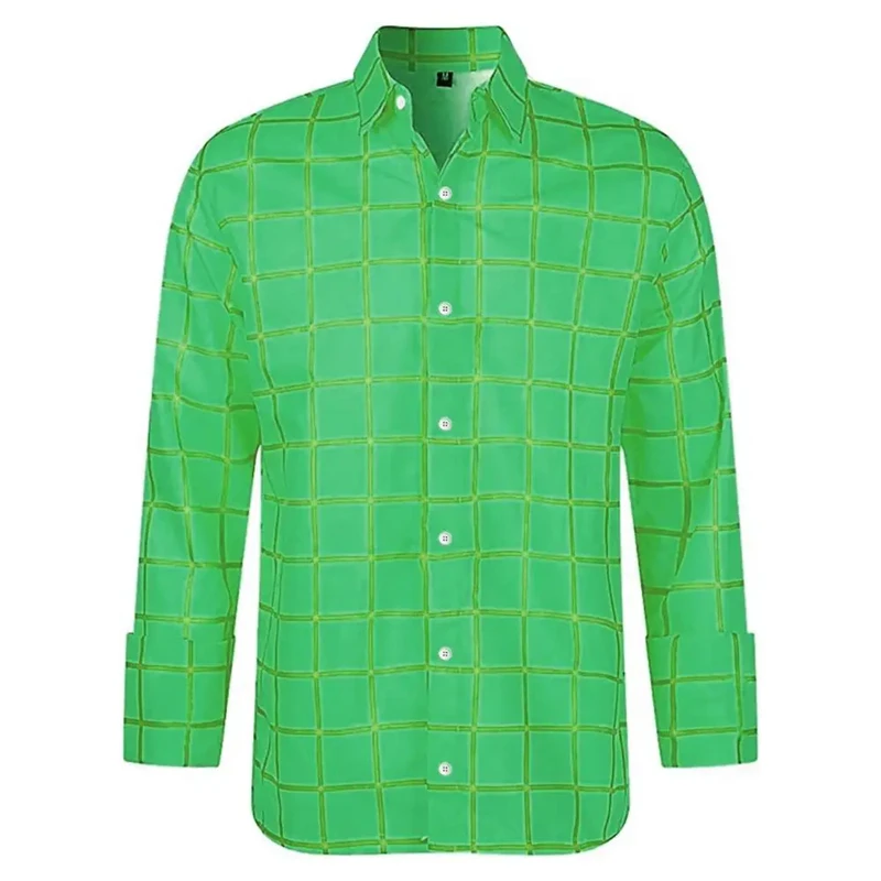 

2024Spring Autumn Solid Plaid Men's Shirts 3d Prints Long Sleeve Shirt For Man Casual Holiday Long Sleeve Button Shirt Man Tops