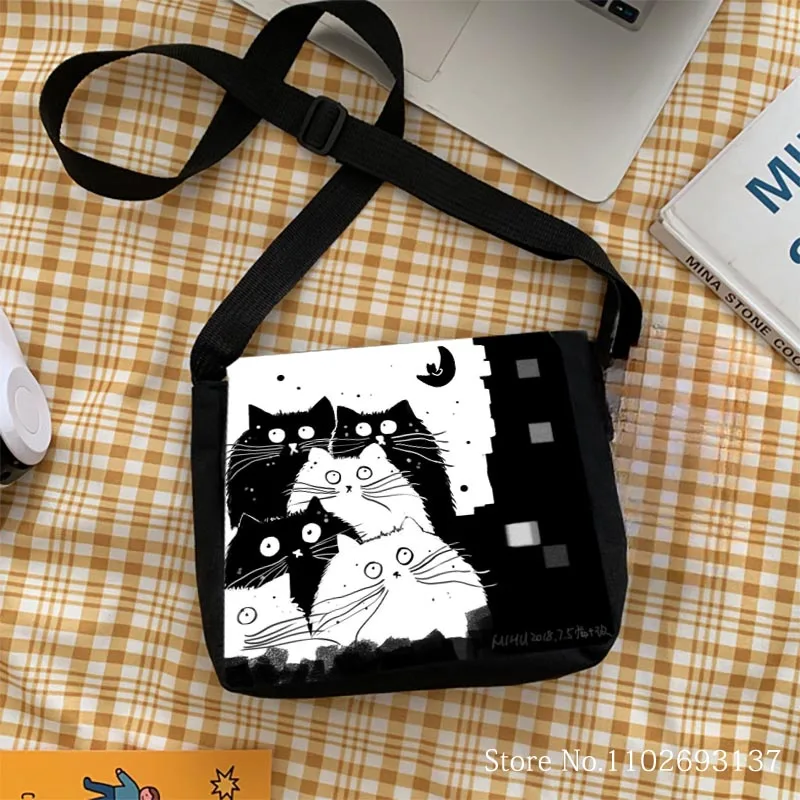 Shoulder Bag Cute Black And White Cat Printing Women Handbag Girls Clutch Travel Shopping Storage Bag Messenger Bag