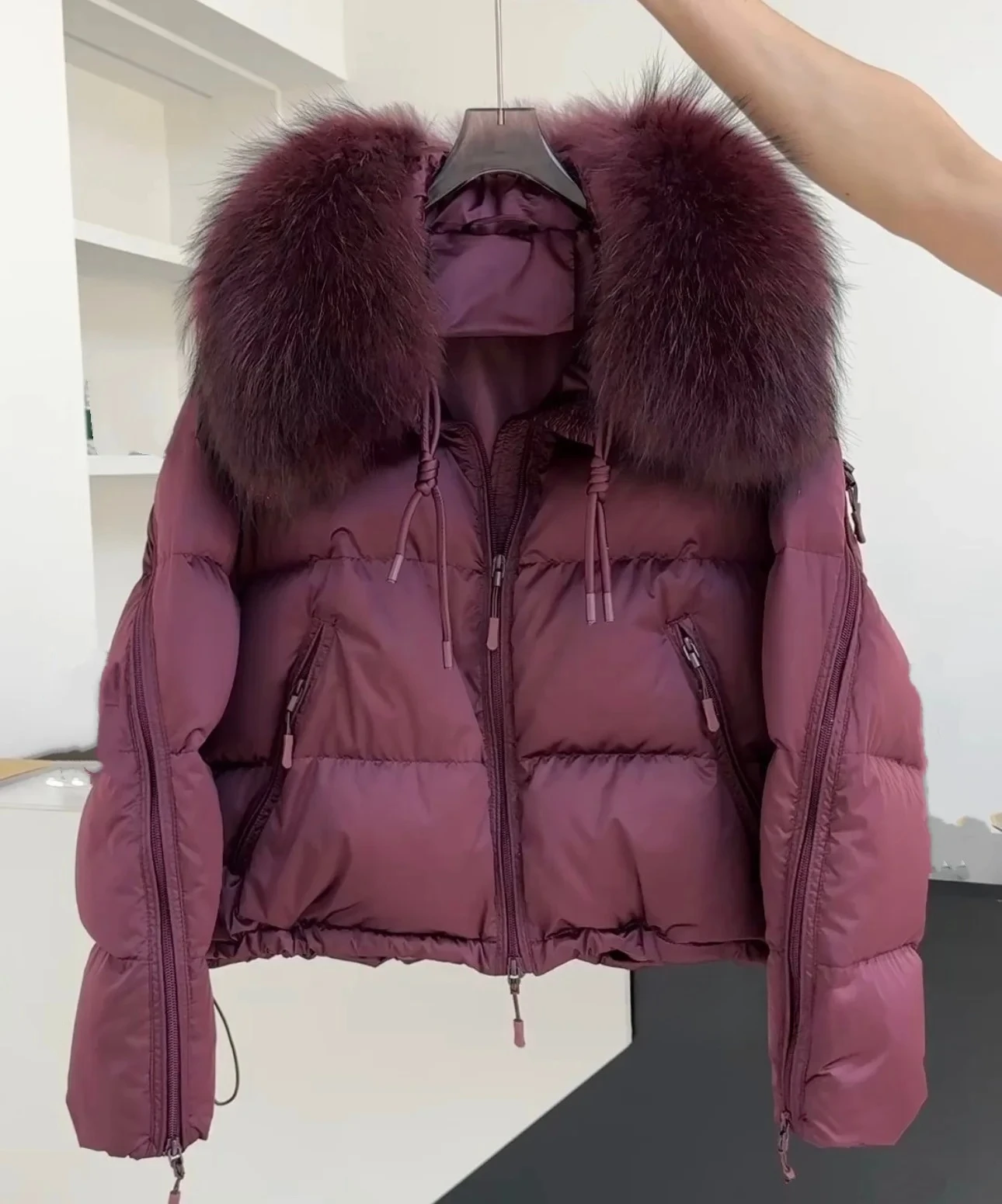 신상 루즈 파카 아우터웨어 대형 천연 모피 칼라 겨울 패딩 재킷 여성 두꺼운 따뜻한 오리털 코트 여성용