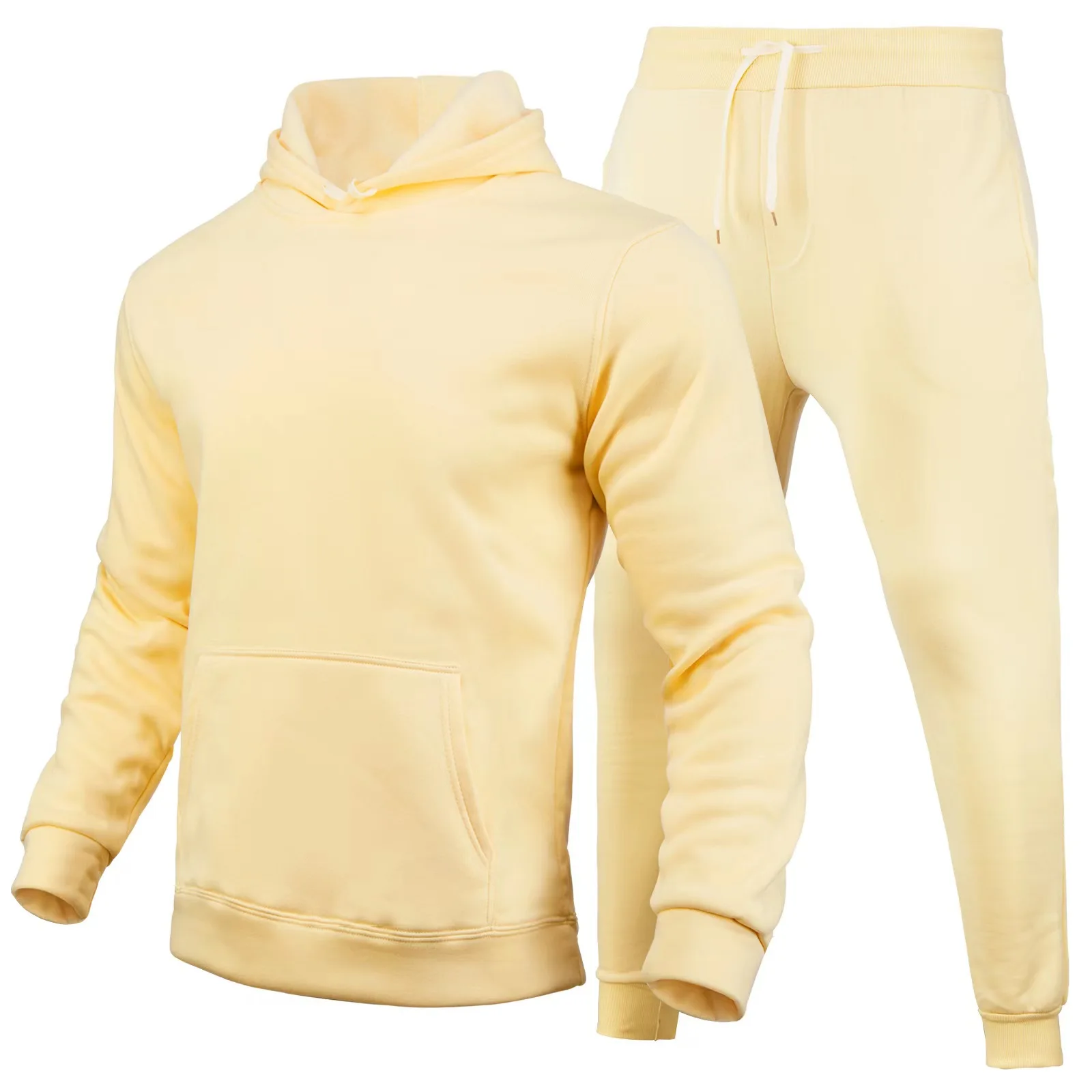 Nieuwe Heren Casual, Effen Kleur Slim-Fit Hoodie Set