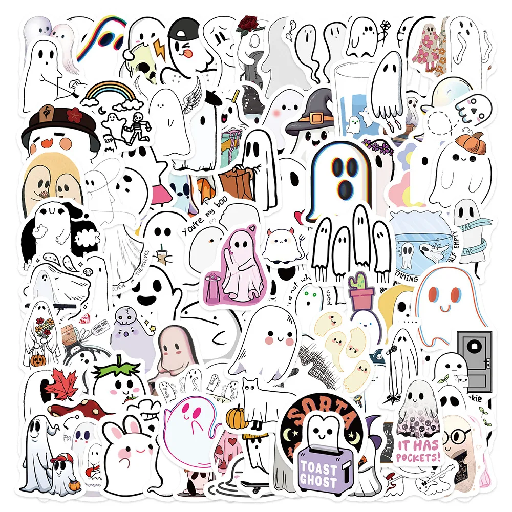 100pcs Halloween Ghost Cute Waterproof Graffiti Stickers for DIY Phone Guitar Laptop Suitcase Cup Cartoon Sticker Kids Toys