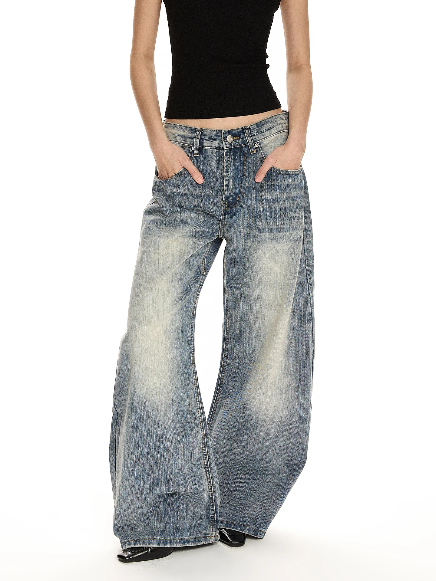 

Retro Streetwear Bamboo Knot Waed Knife Denim Jeans Men Women Straight Leg Micro Flared Slimming Long Trousers