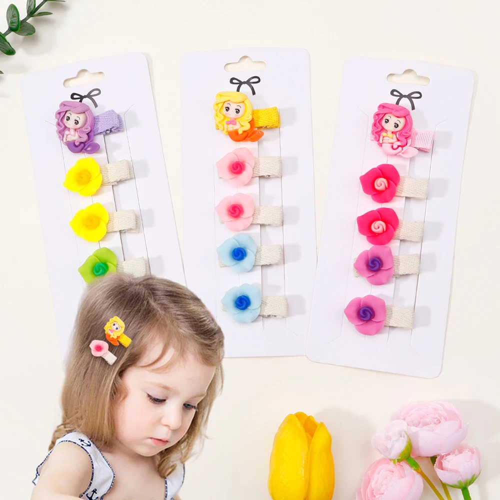 

5Pcs/Lot Mermaid Solid Color Flowers Hair Ring Hair Clips for Kids Fashion Headdress No Harm to Hair Baby Hair Accessories