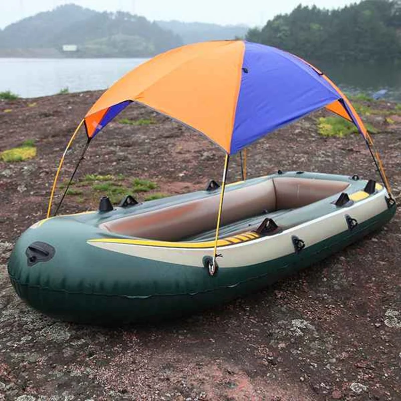 Orange Blue Inflatable Boat Tent Fishing Boat Rainproof Awning With Dual Hole Mat