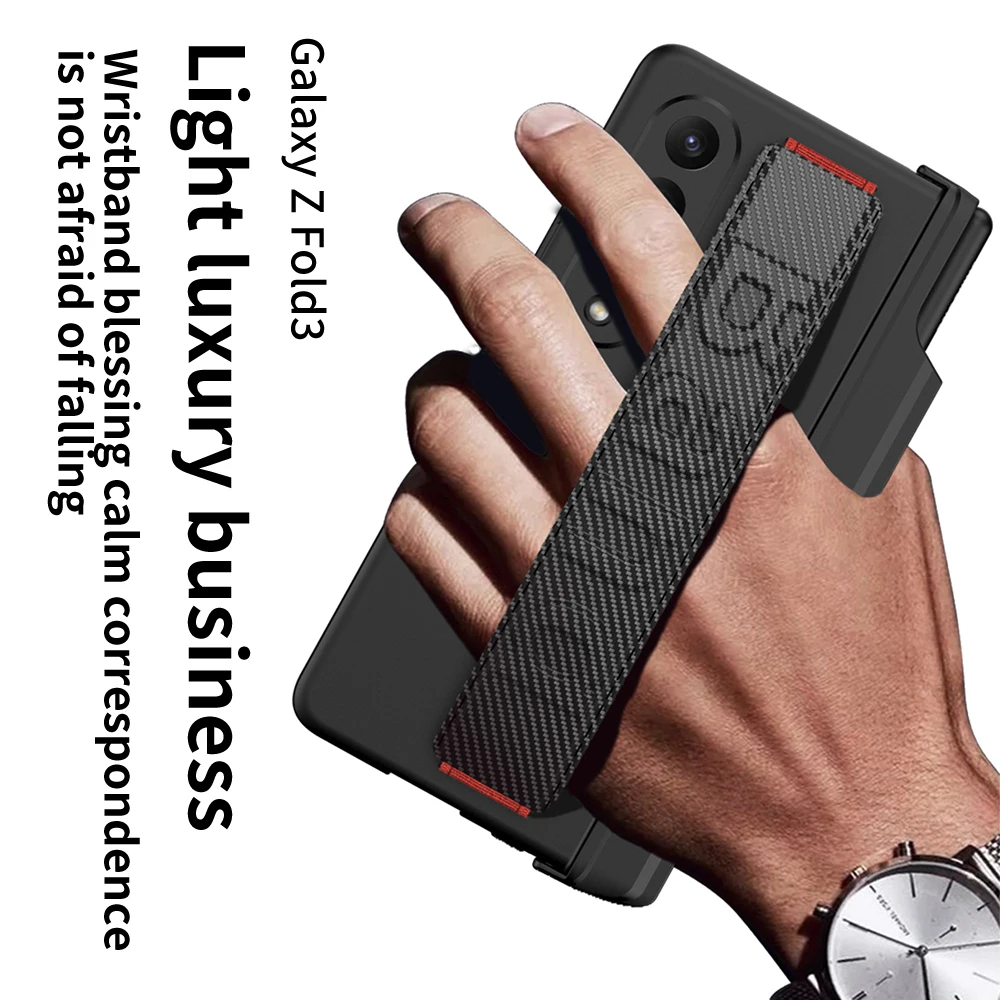 Magnetic Pen Holder Protective Case For Samsung Galaxy Z Fold 5 4 3 Case Shockproof Hinge Case With Wrist Strap For ZFold5 Fold4