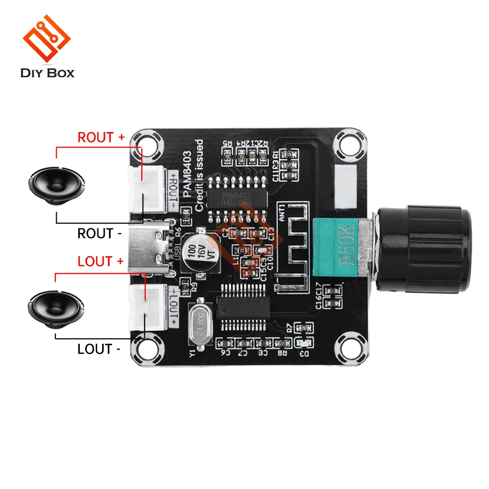 Type-C 5W+5W XH-A159 Mini PAM8403 Bluetooth-compatible Digital Amplifier Board with Adjustable Volume Amplifier Module DC5V