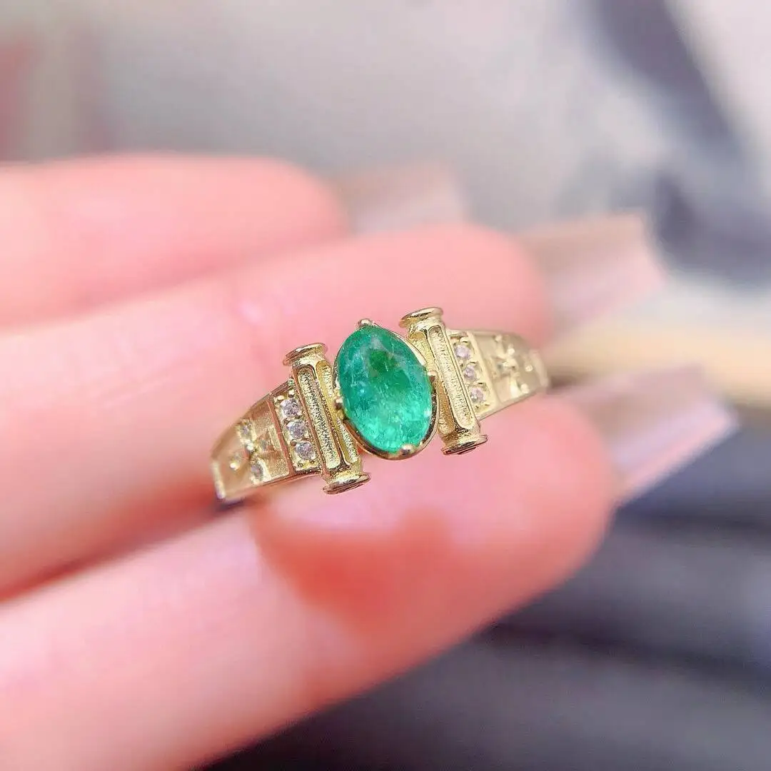 

KJJEAXCMY New Jewelry Natural Women's Emerald Ring 925 silver inlay Colorful and splendid High clarity supports detection