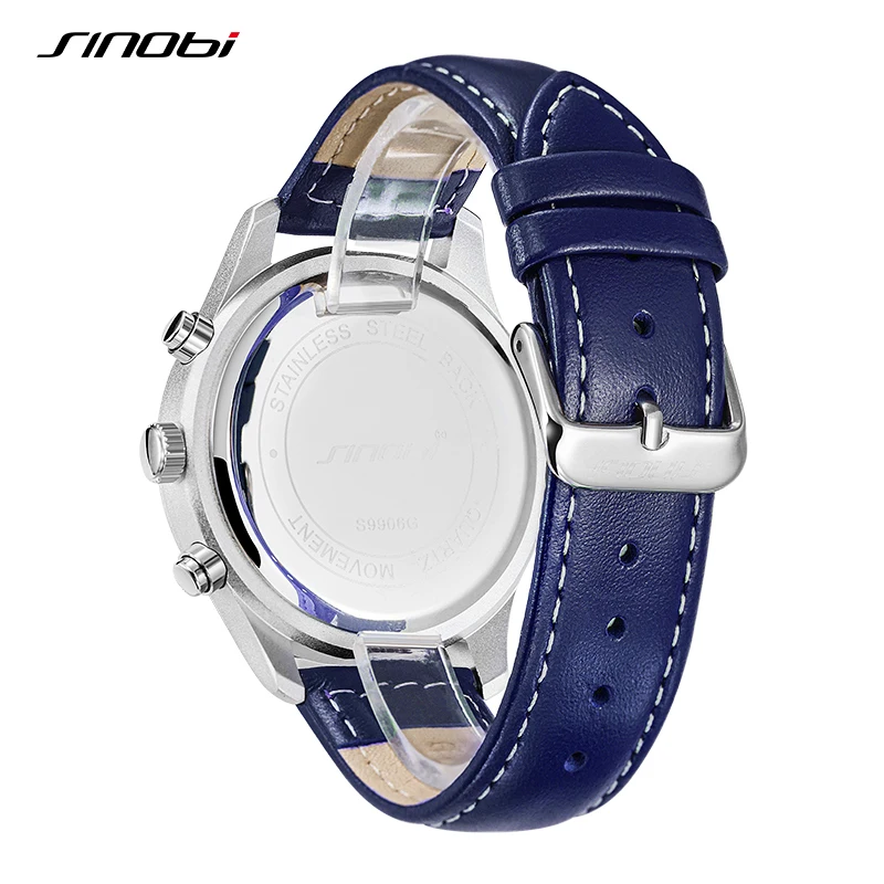 Sinobi Casual Design Herenhorloges Mode Lederen Band Man Quartz Polshorloges Top Luxe Chronograaf Mannelijke Geschenken Klok