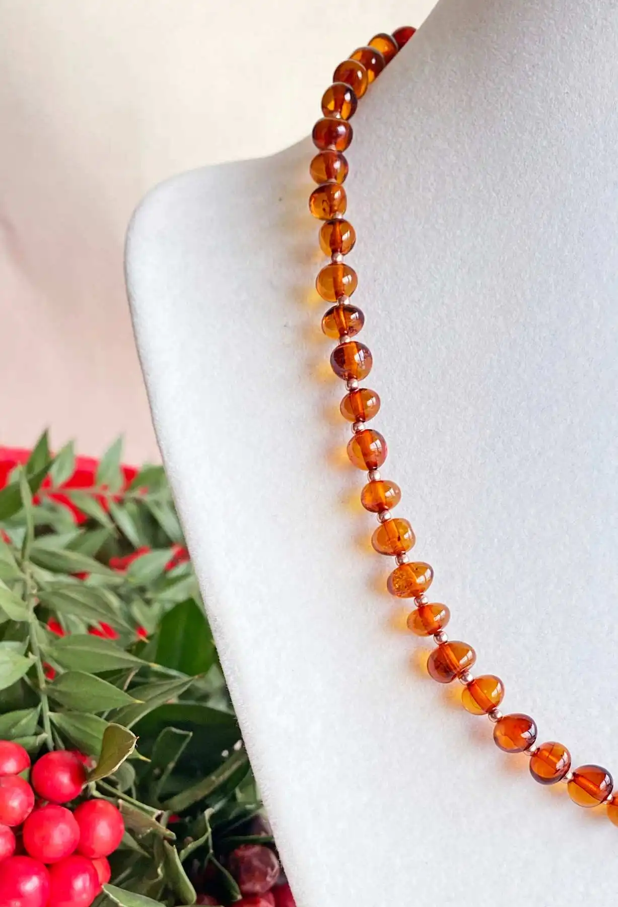 

Baltic Free shipping Cognac Colour - Rose Gold Sterling Silver Beads - Amber Jewelry - Handmade Necklace, amber Stone Jewelry