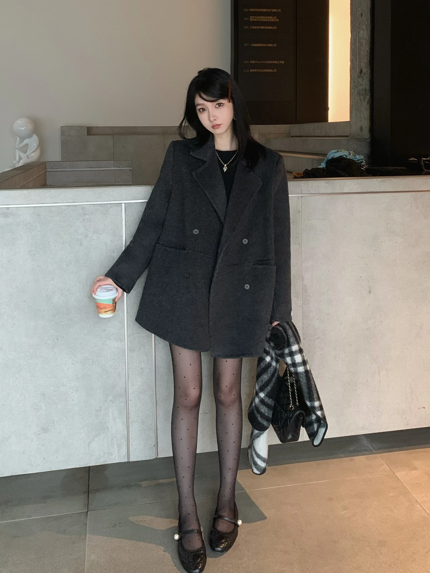 

Костюм из чистой шерсти, женское двустороннее шерстяное пальто с глубокими глазами, зигзагообразный узор, высококачественное корейское пальто