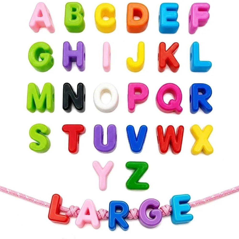 26PCS Marble Texture Acrylic Letter Beads Transparent Colored DIY Craft Beads Loose Bead Large Hole Name Bracelet Beads