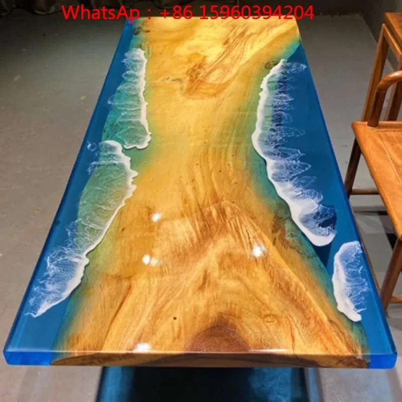 Coastline tea table large board dining table solid wood epoxy resin river wave log small coffee