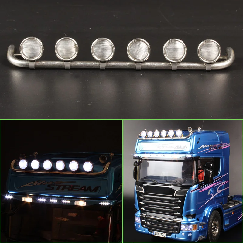 

1:14 масштаб 1 шт. металлические имитационные прожекторы с высоким потолком, обновленные аксессуары для радиоуправляемого грузовика Tamiya SCANIA R730 R620 R470