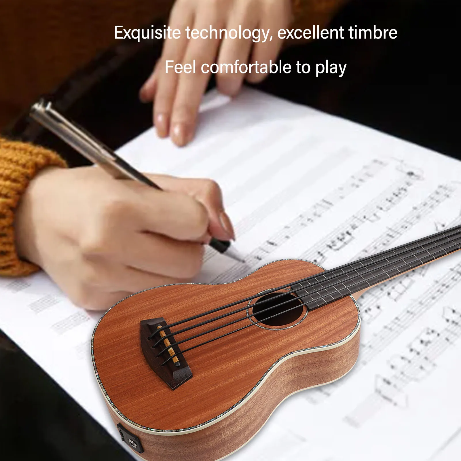 4 String Acoustic Guitar 4 String Bass Guitar Bass Guitar 16 Frets Acoustic 4 String Ukulele Wooden with Equalizer for Concert