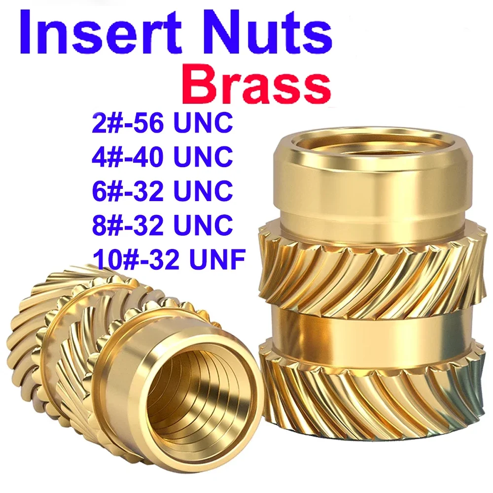 

Brass Insert Nuts 2#-56 4#-40 6#-32 8#-32 UNC 10#-32 UNF Hot Melt Knurled Heat Injection Molding Embedment Copper Nut