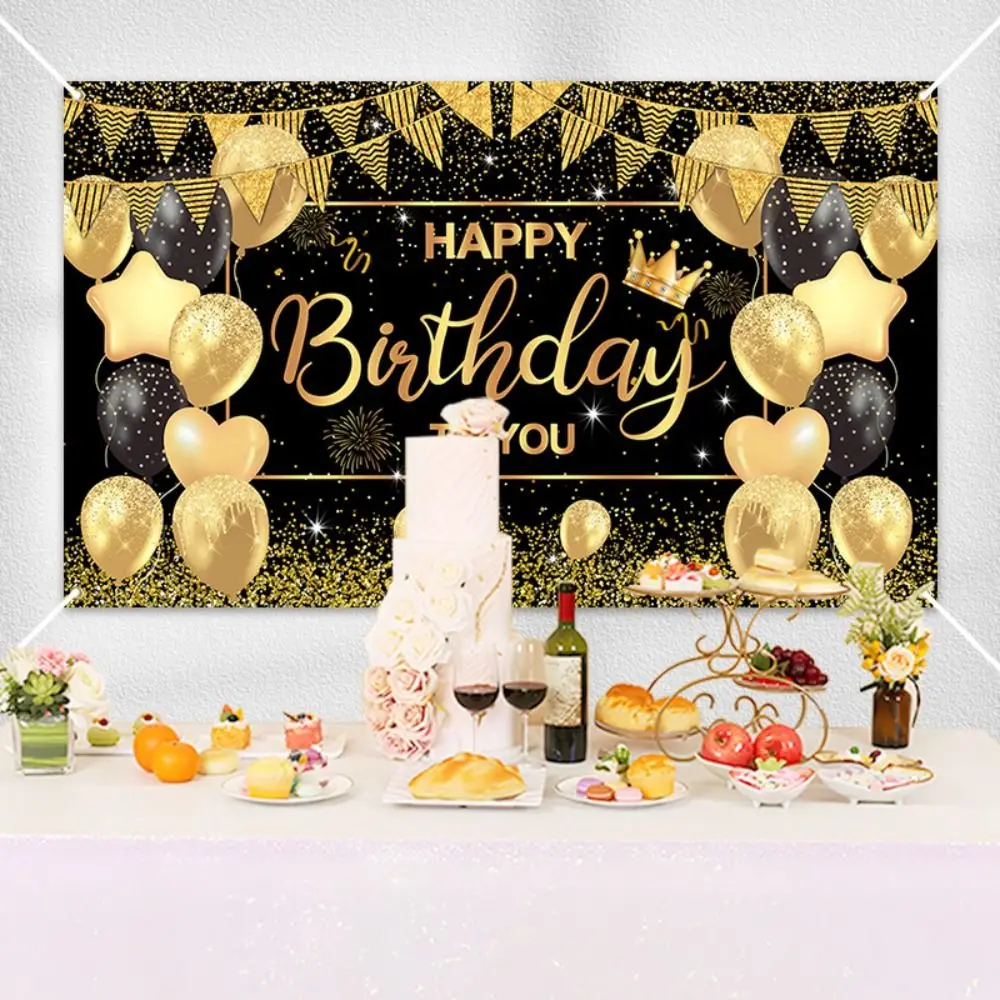 10th 100th Happy Birthday Photography Backdrop Glitter Celebrate Birthday Party Background Black Gold DIY Crafts