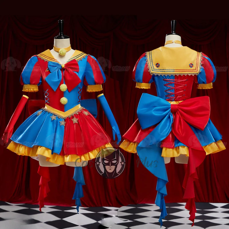 Disfraz de Cosplay de circo Digital de Anime Pomni para mujer y adulto, bonito sombrero de payaso Lolita, guantes, uniforme, ropa de Navidad y Halloween