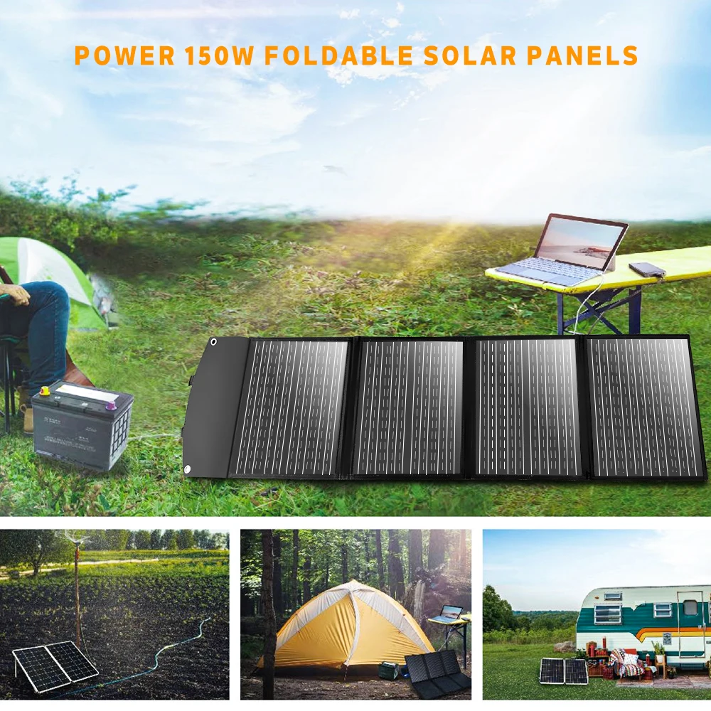 Flexible Foldable Solar Panels 18V 150W Sun Power Portable Kit  High Efficiency Travel & Phone & Boat  USB Type-c Tablets