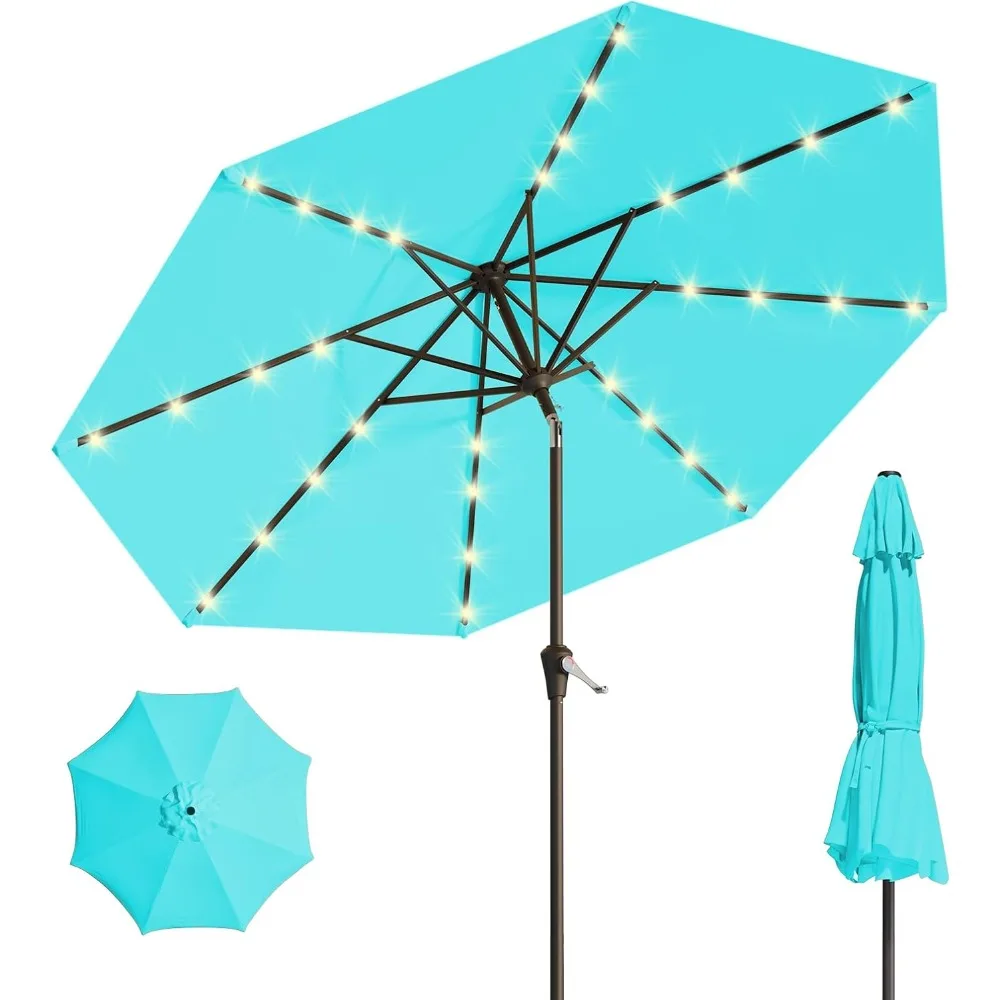 

9FT Solar Umbrella 32 LED Lighted Patio Umbrella Table Market Umbrella w/Tilt and Crank, UV-Resistant Outdoor for Pool,