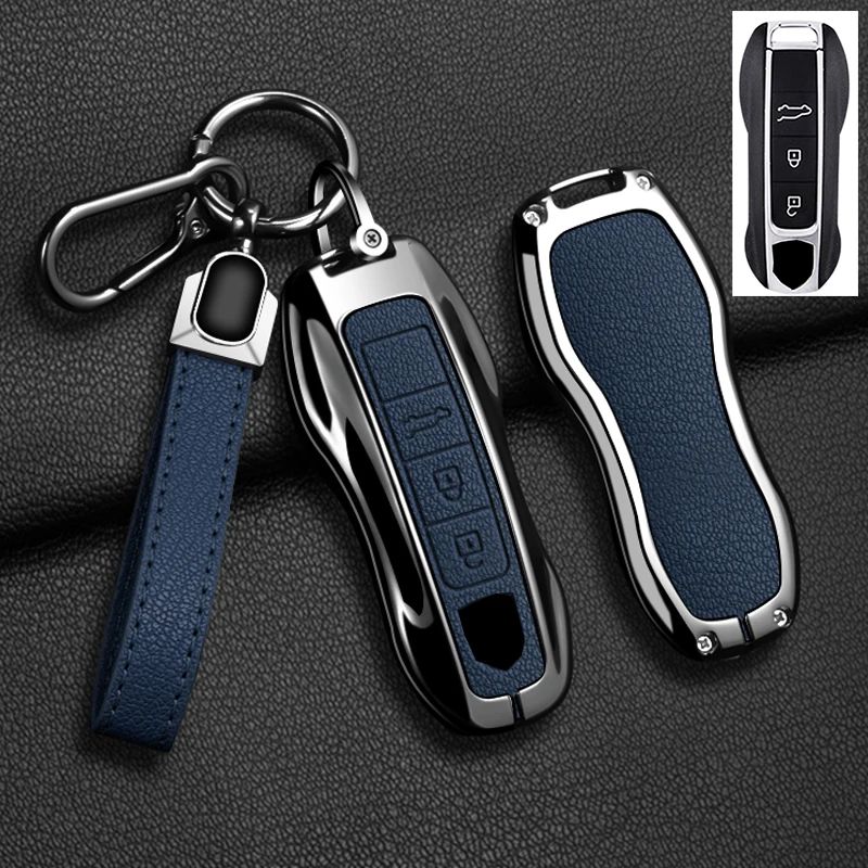 

For Porsche Panamera Spyder Carrera Macan Cayman Cayenne 911 970 981 991 Zinc Alloy Leather Car Key Case Cover Protect Keychains