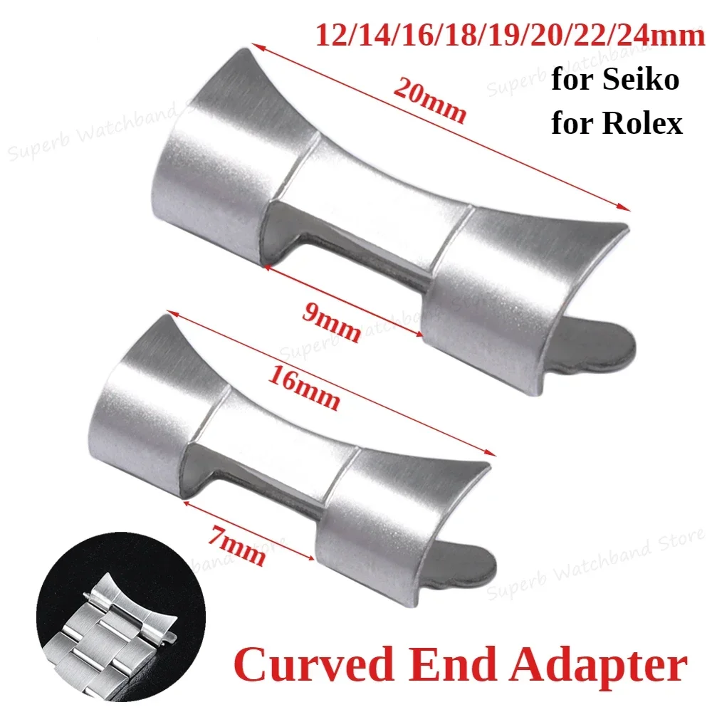 

2pcs Curved End Link for Seiko 12/14/16/18/19/20/22/24mm Stainless Steel Adapter for Rolex Bracelet Connector Watch Accessories