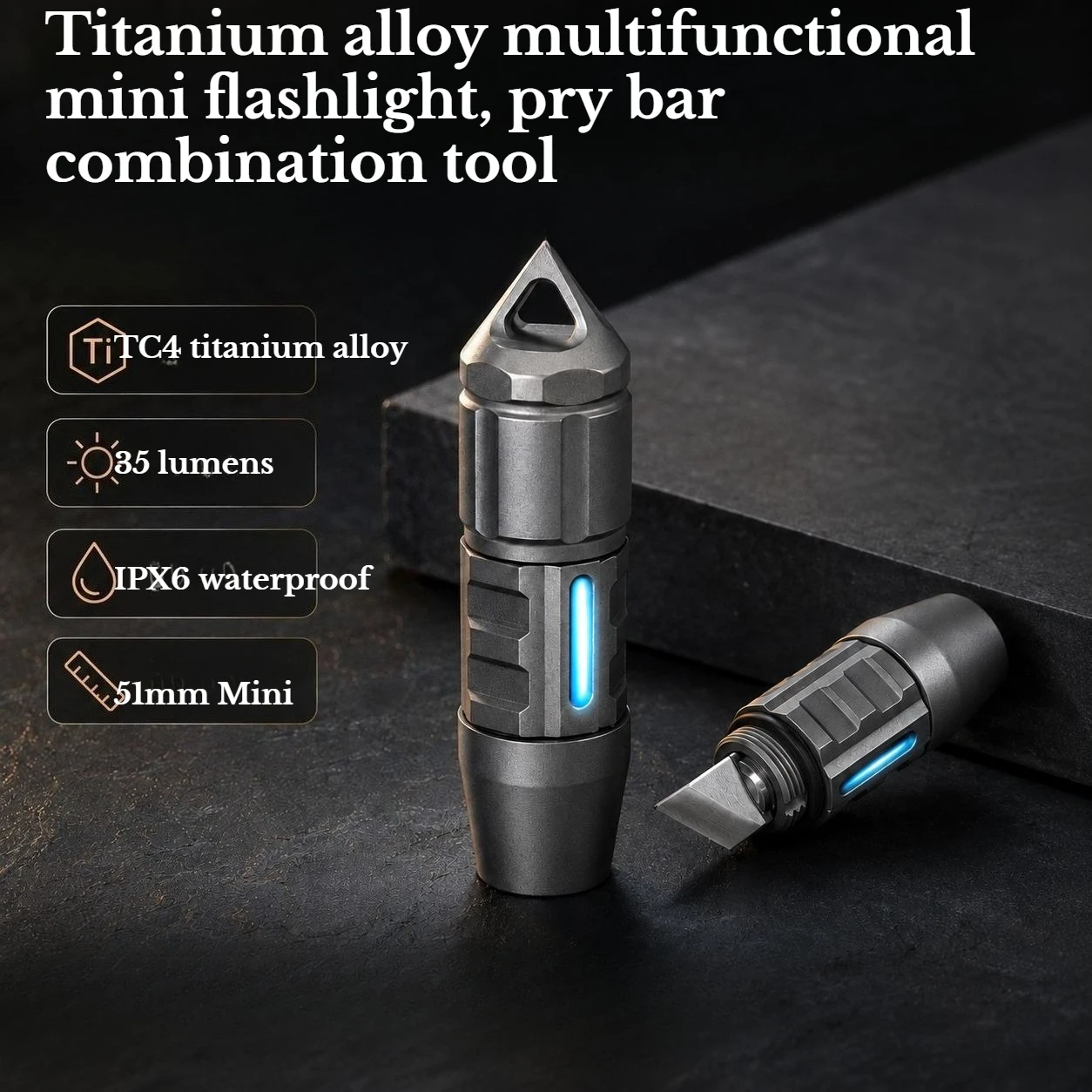 TC4 Titanium Alloy Mini EDC Function Combination Tool Flashlight Outdoor Portable Waterproof Tool