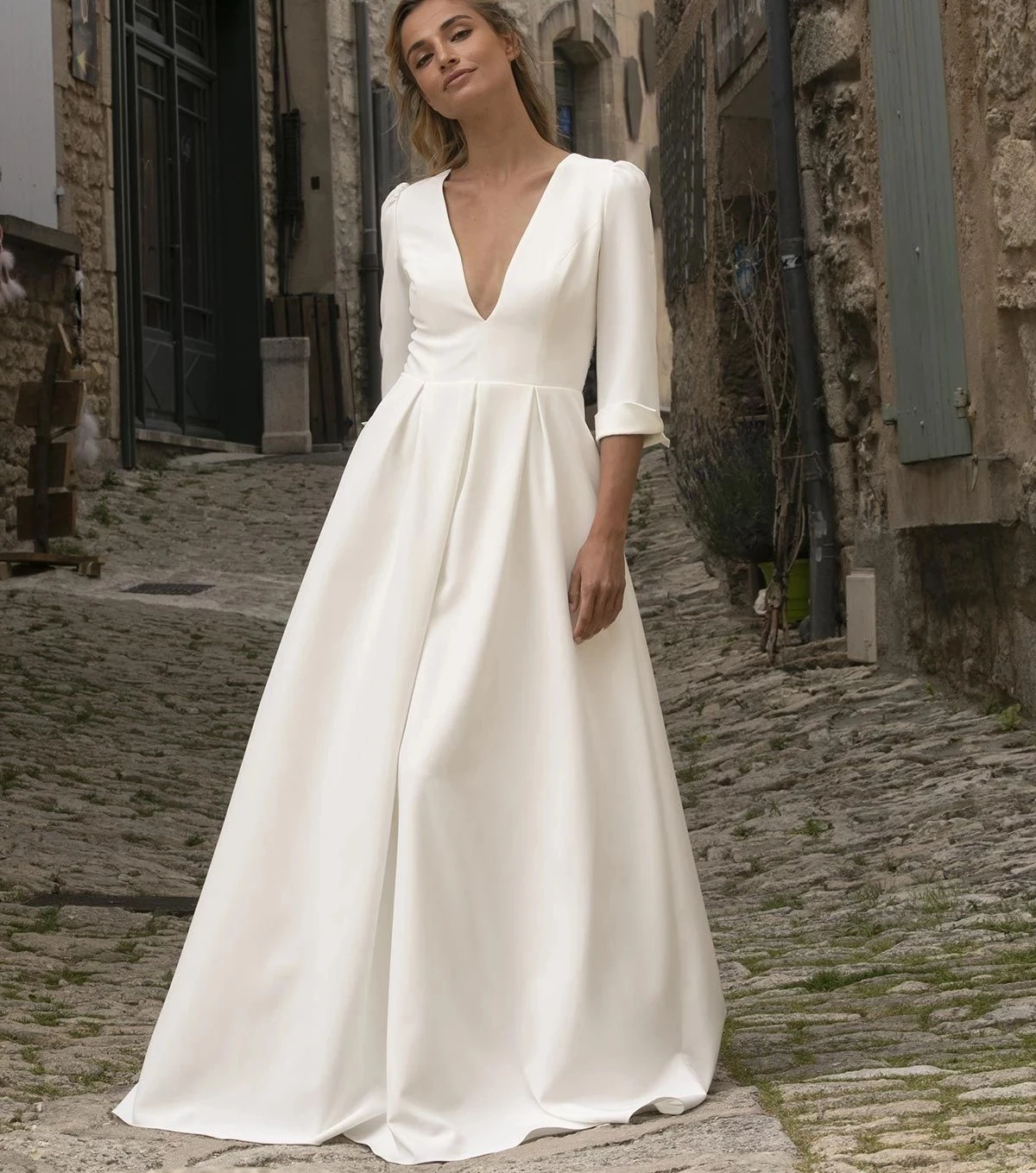 Boné mangas colher pescoço simples vestido de casamento a linha chiffon sem costas renda vestido de noiva robe de mariée praia vestido de casamento longo