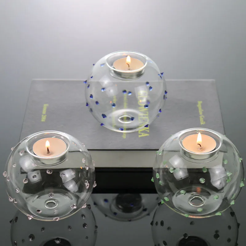 Diameter=9.5cm height=8cm 8pcs/pack Round Glass Candle Holder Home Deocration Transparent Terrarium Wedding Souvenir Gift