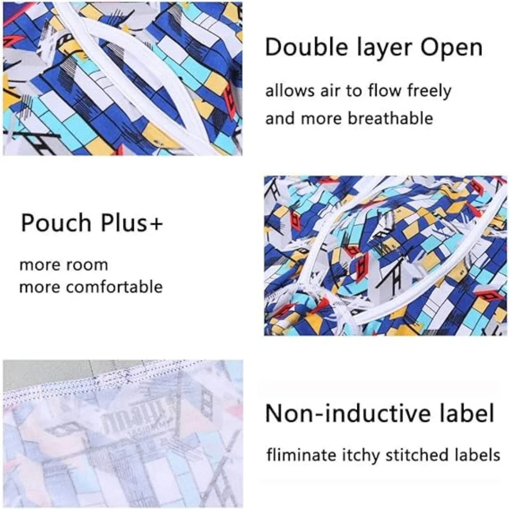 Jinshi Men's Comfortable Long Boxer Briefs Printing Big And Tall Bamboo No Ride Up Men Underpants