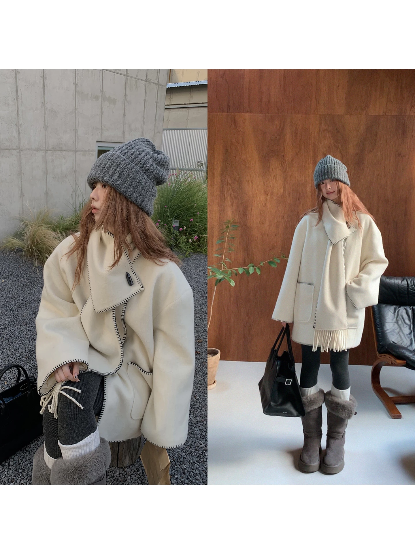 معطف صوف أحمر أنيق للنساء بتصميم قصير لفصل الشتاء مبطن بالقطن مزيج من الصوف ملابس خارجية باللون الأبيض مناسب للتنقل اليومي وعصري #4