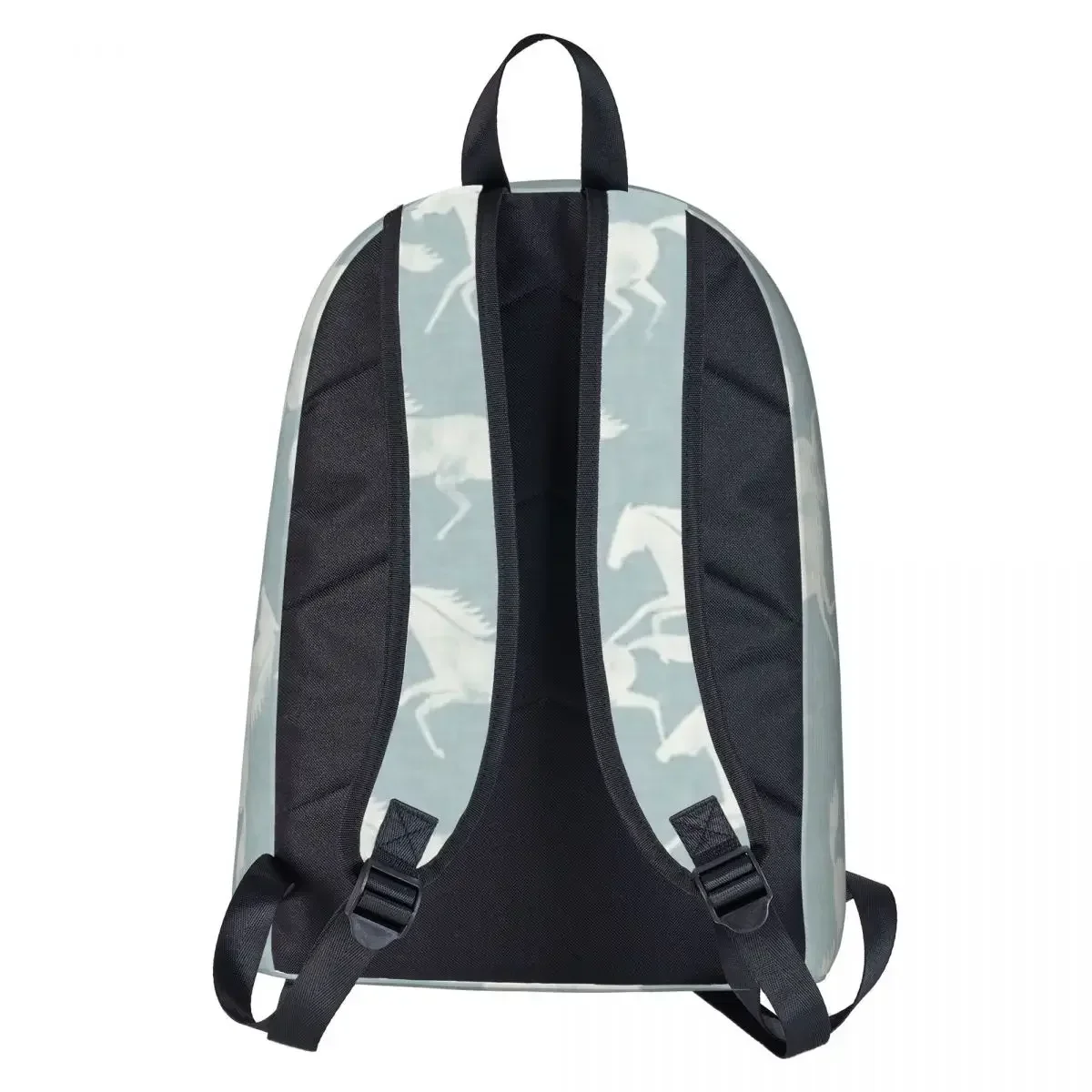 Student Book Bag, Mochila Escolar, Shoulder Bag, Laptop Bag, Viagem Mochila, Stampeding Cavalos Selvagens-Creme Na Luz Azul Mochilas