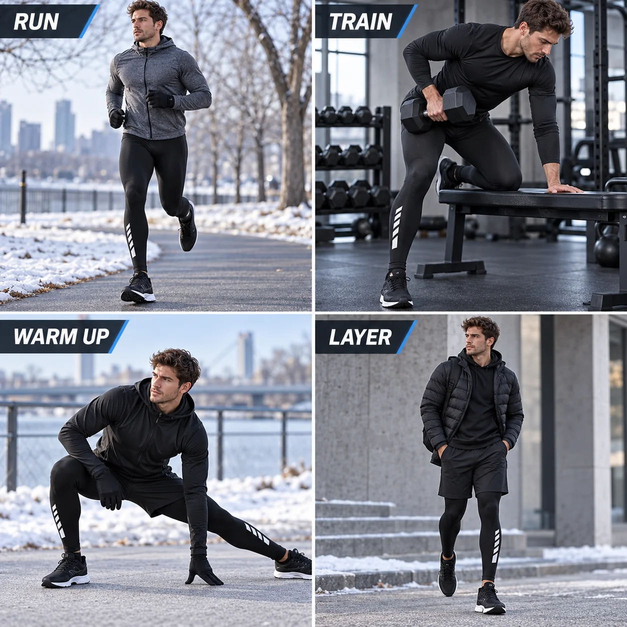 1/2/5 Pcs Men Fleece Lined Compression Pants Thermal Running Leggings Stretch Base Layer Reflective Print Winter Workout Tights