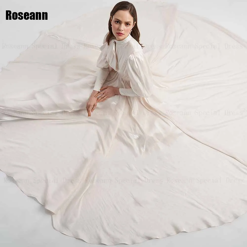 Muslim 2024 New Design Ivory A-line Wedding Dresses Full Belt Draped Pleat Brush Train Floor Length Bride Gown robe de mariée