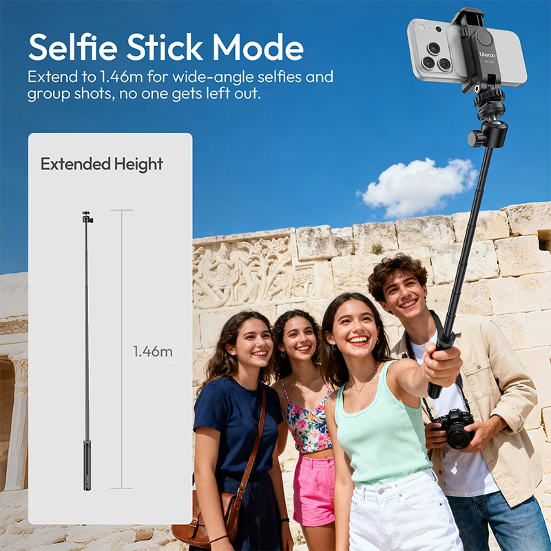 ​ Ulanzi TT24 Cka Szybkozłączny Statyw Selfie Stick Automatyczny Statyw Rozkładany do Smartfonów, Aparatów Bezlusterkowych/Akcji do Vlogów i Transmisji na Żywo — zdjęcie produktu 6