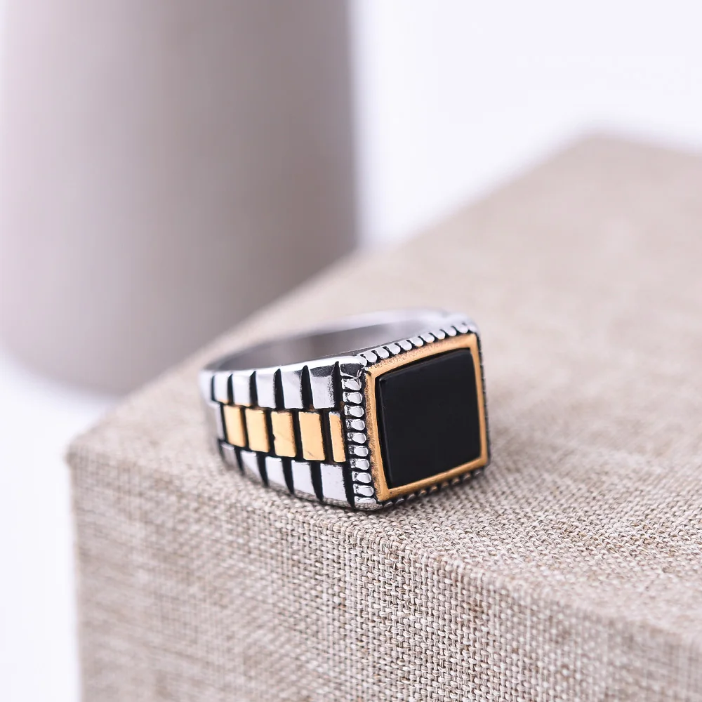 New 316L stainless steel high-quality agate ring, classic, trendy and fashionable