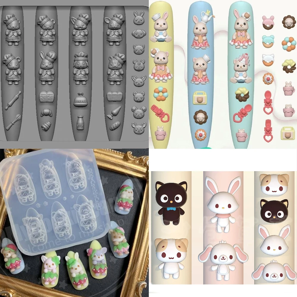 

1Pcs Kawaii Sanrio Hellokitty Kuromi Mymelody Senbel Family Rilakkuma 3D Silicone Nail Art Mold Bowknot Cartoon Acrylic Diy Mold