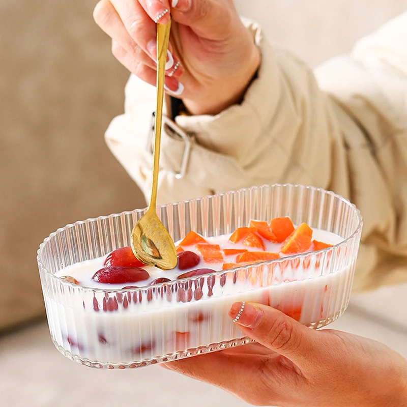 Plato de fruta en forma de U para mascotas a rayas transparentes INS Wind, bandeja para aperitivos para sala de estar, plato de fruta de almacenamiento multifuncional