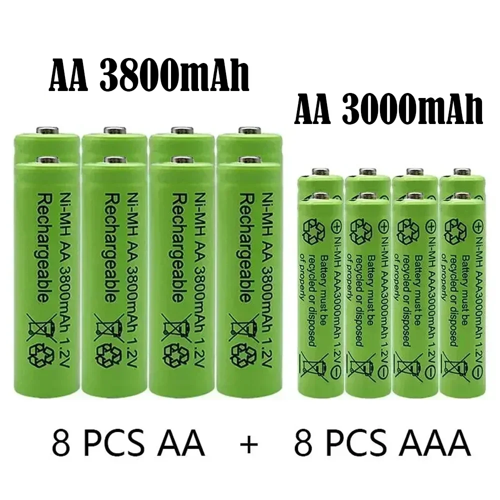 New 1.5V AA + AAA NI MH Rechargeable AA Battery AAA Alkaline 3800-3000mah For Torch Toys Clock MP3 Player Replace Ni-Mh Battery