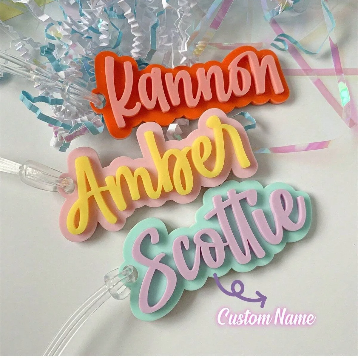 

Cute Colored 3D Name Personalized Acrylic Keychain Custom Nameplate Versatile Luggage Backpack Car Label Keyring Memory Gift