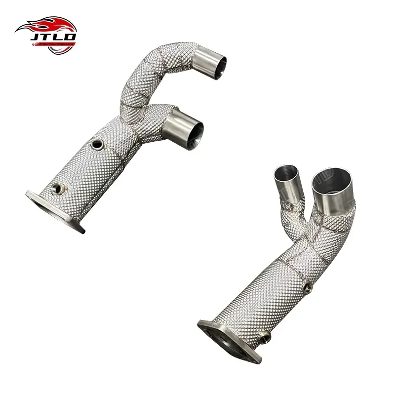 High Flow Sports Downpipe for Porsche 911 991.2 Carrera 2017 2018 2019 with Heat Shield Wrap Thermal Insulation Exhaust