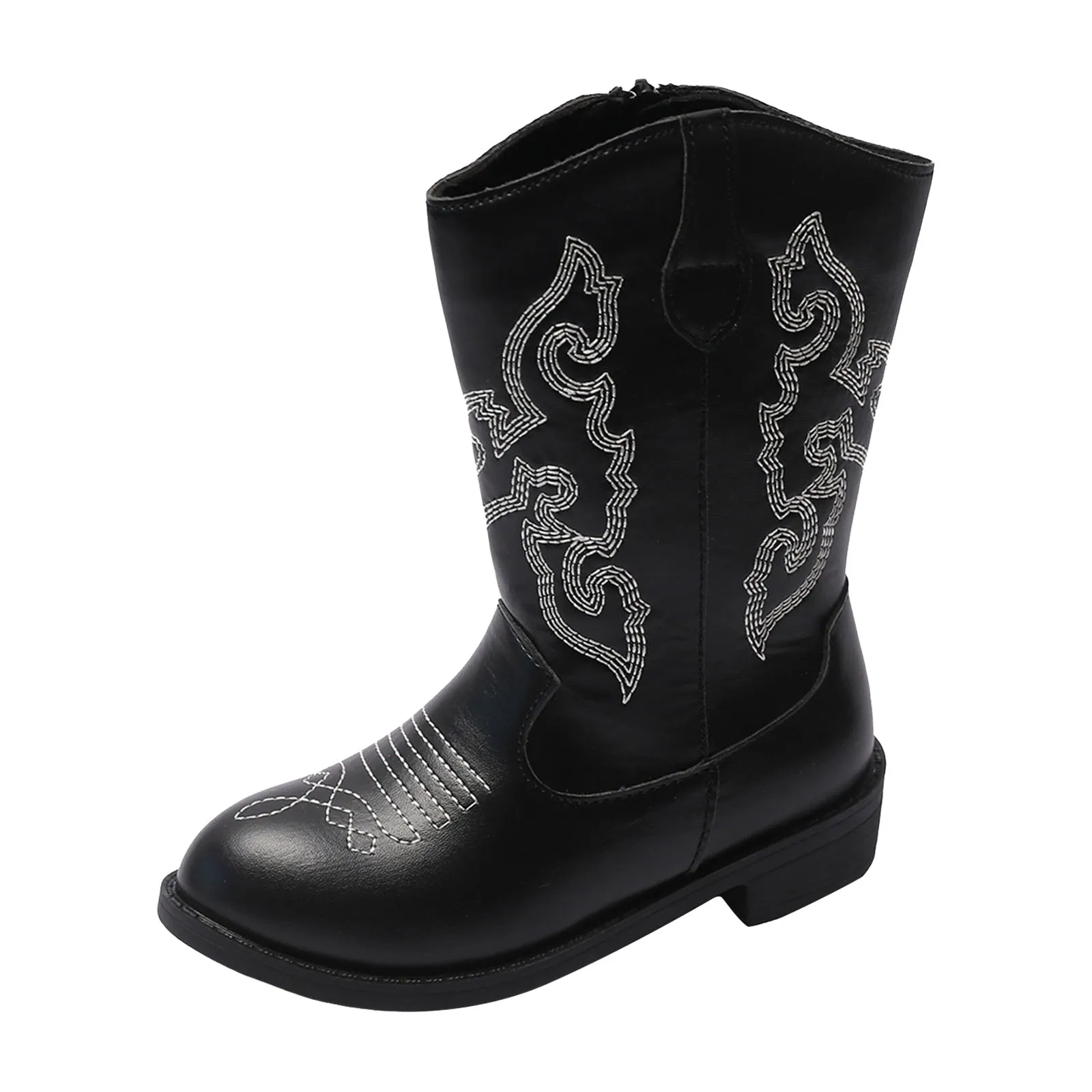 

Little Girl Boots Girls' Leather Printed Cowboy Boots Fashionable And Casual Thick Heel Outer Wear Girls Cowboy Boots Size 1