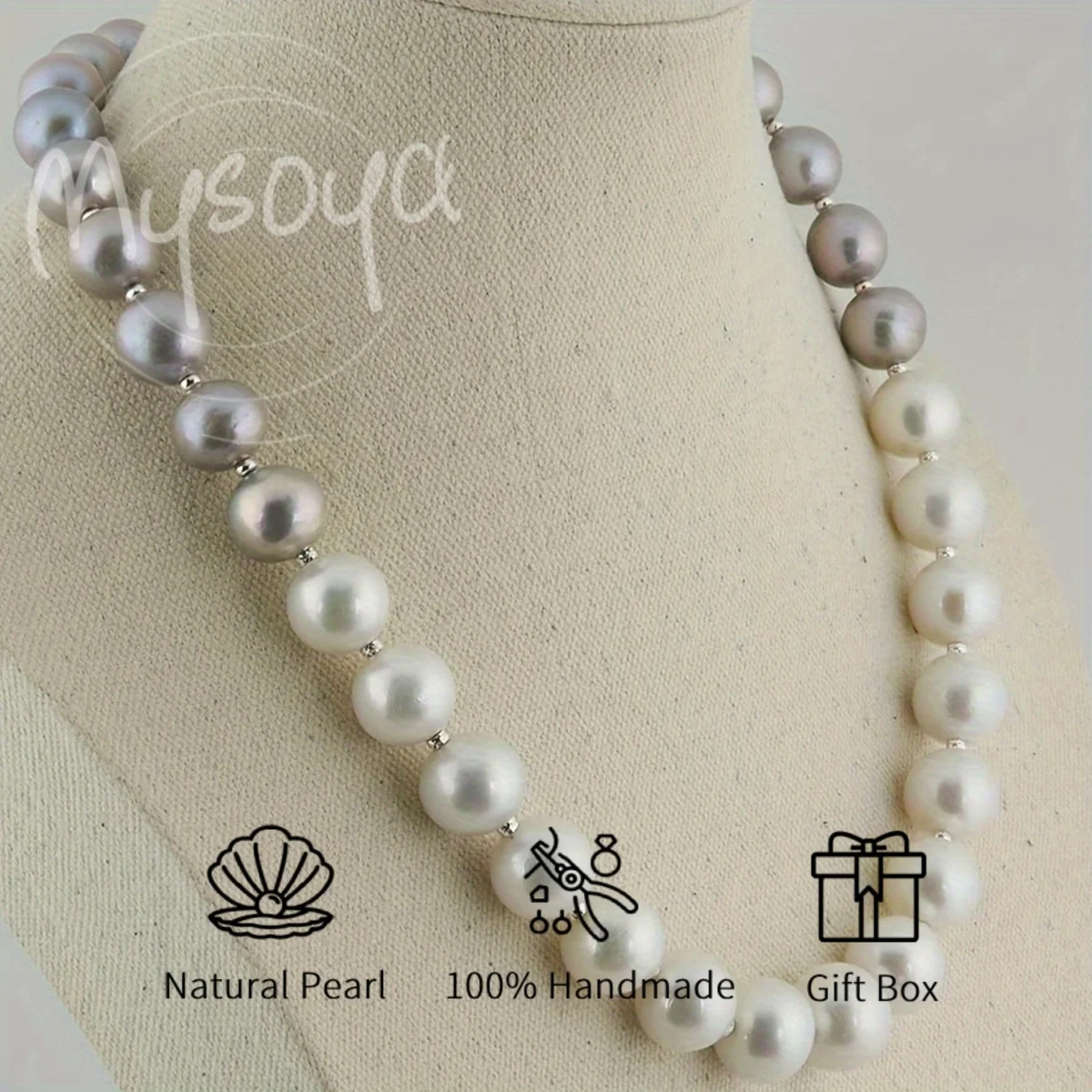 

MYSOYA 11-13 мм большая белая серая цепочка с пресноводным жемчугом, подарочная коробка, ювелирные изделия ручной работы, сделай сам, индивидуальное ожерелье, подарок на день рождения, свадьбу