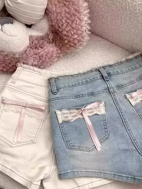 Pantaloni caldi aderenti aderenti a vita alta con nodo in pizzo da donna taglie forti Jeans casual estivi a gamba larga