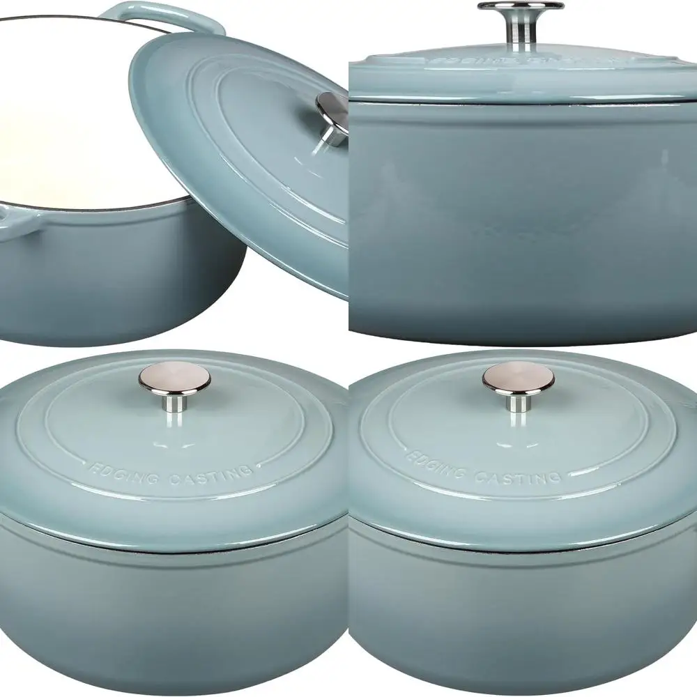 

Чугунная эмалированная кастрюля-казан на 7 кварт с крышкой для запекания и приготовления пищи