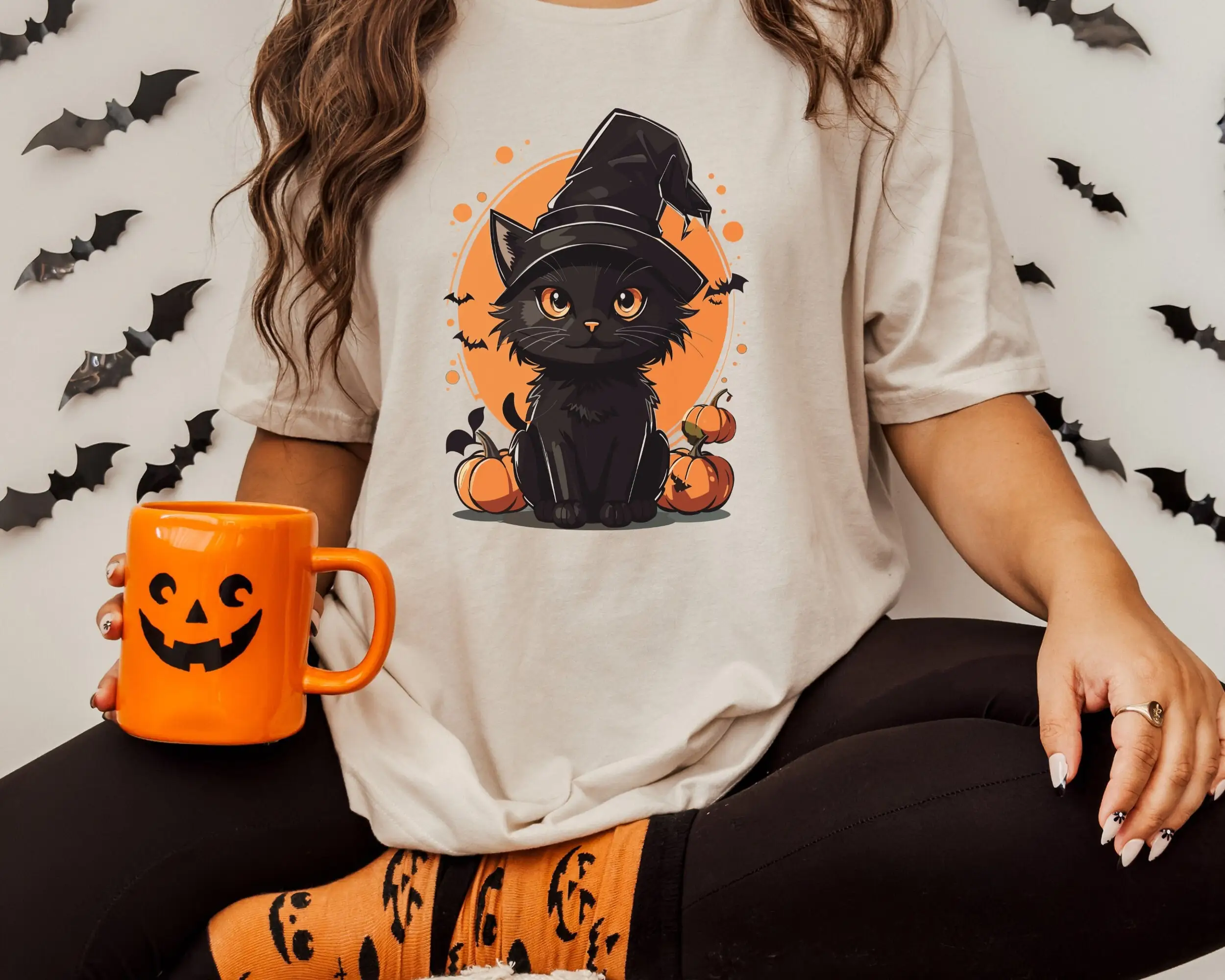 

Halloween Cat T Shirt Ghost Lover Spooky Season